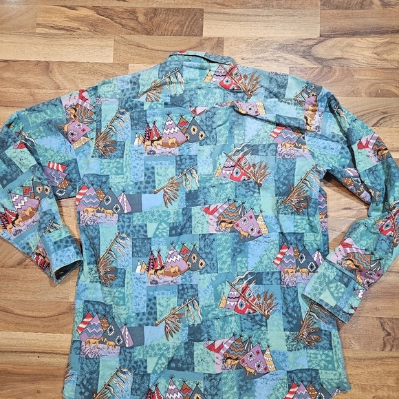 Vintage Parhandle Slim Western Shirt Men’s 16.5 L Teepee Horse Print USA Made - Picture 3 of 10